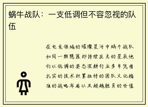 蜗牛战队：一支低调但不容忽视的队伍