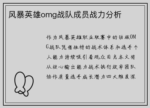 风暴英雄omg战队成员战力分析